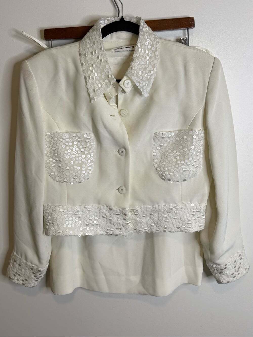 Vintage nipon night Cream Sequin-Trim Skirt Set Jacket size 8